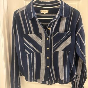Women’s Sandy & Sid Navy and White Striped Button-Up Shirt Size Small